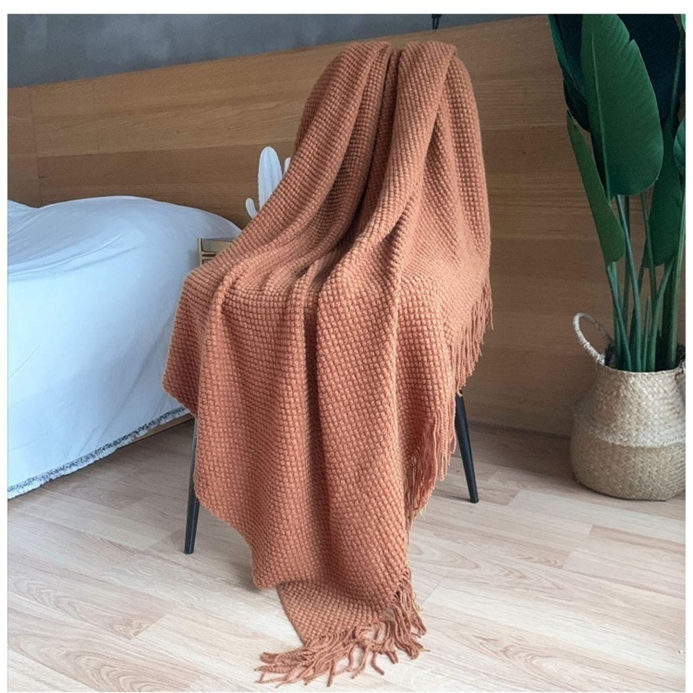 Light Grey Boho Tassel Chunky Knit Dorm/Living/Bedroom Cozy Casual Throw Blanket - Picture 14 of 16